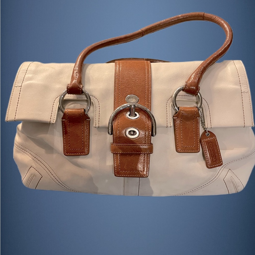 Coach medium satchel bag off white and camel brown. With camel brown  wallet